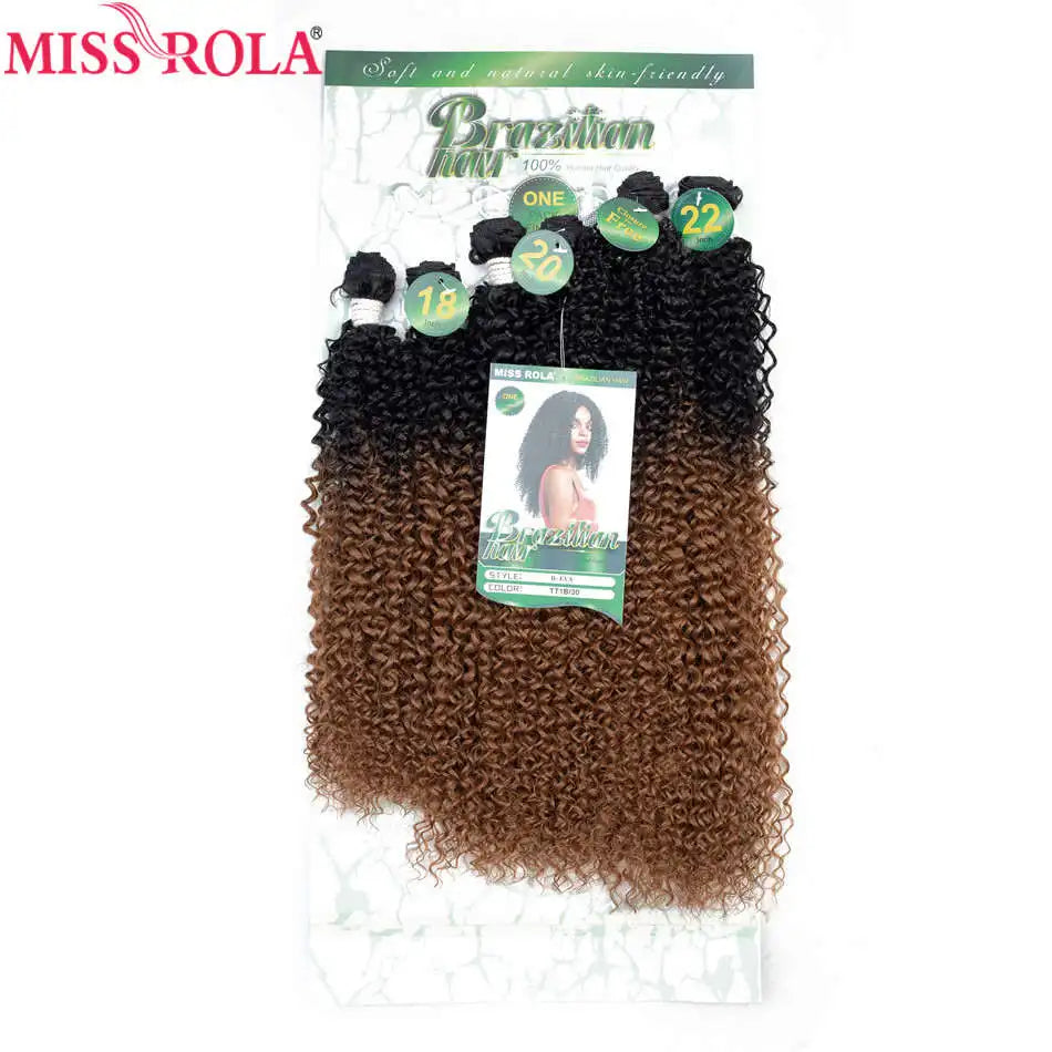Miss Rola Ombre Hair Bundles Synthetic Kinky Curly Hair Extensions Sew In Hair Weaves 18-22 inch 6pcs/Pack 200g Hair Wefts