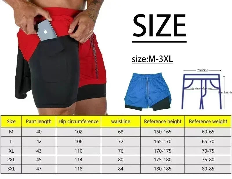 Men Running Shorts 2 in 1 Double-deck Sport Shorts Sportswear Gym Fitness Short Pants Training Jogging Bottom Men's Clothing
