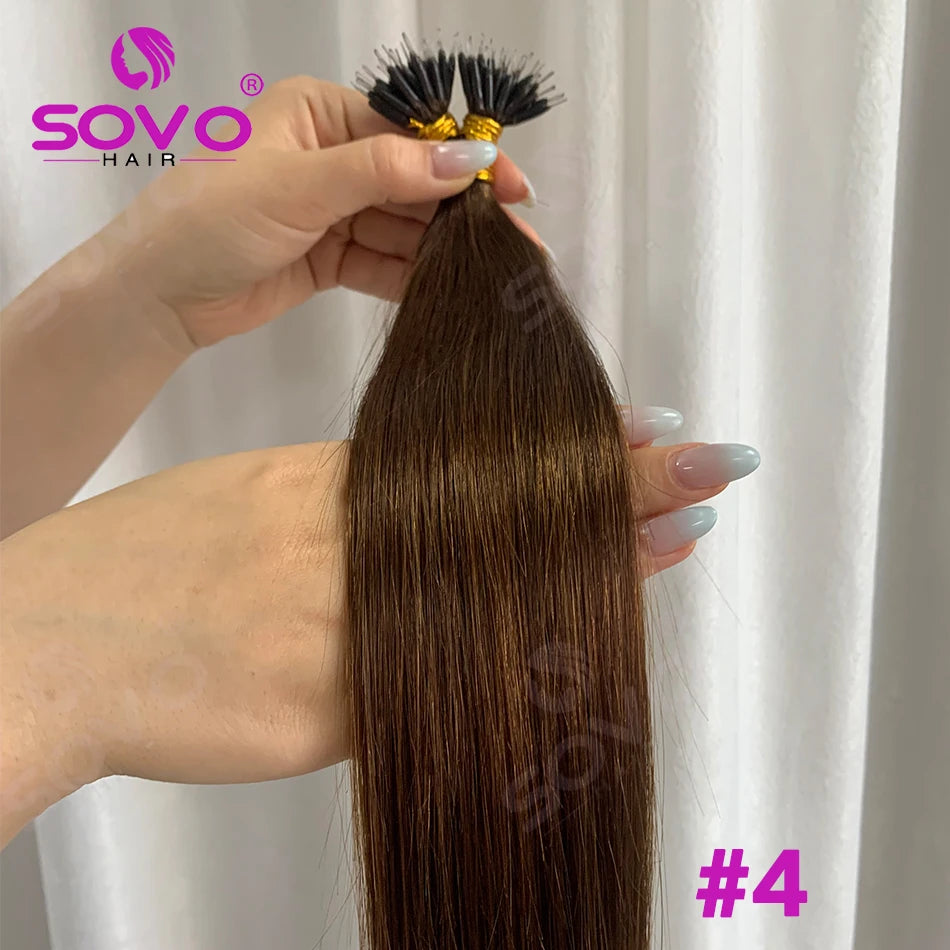 Nano Ring Hair Extensions Human Hair 100 Strands Remy European Straight Hair Natural Blonde Invisible Reusable