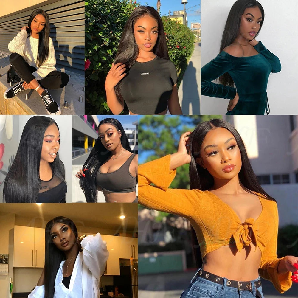 13x4 Transparent  Lace Frontal with Bundles Brazilian Virgin Human Hair With Lace Front Straight Hair Extension Natural Black