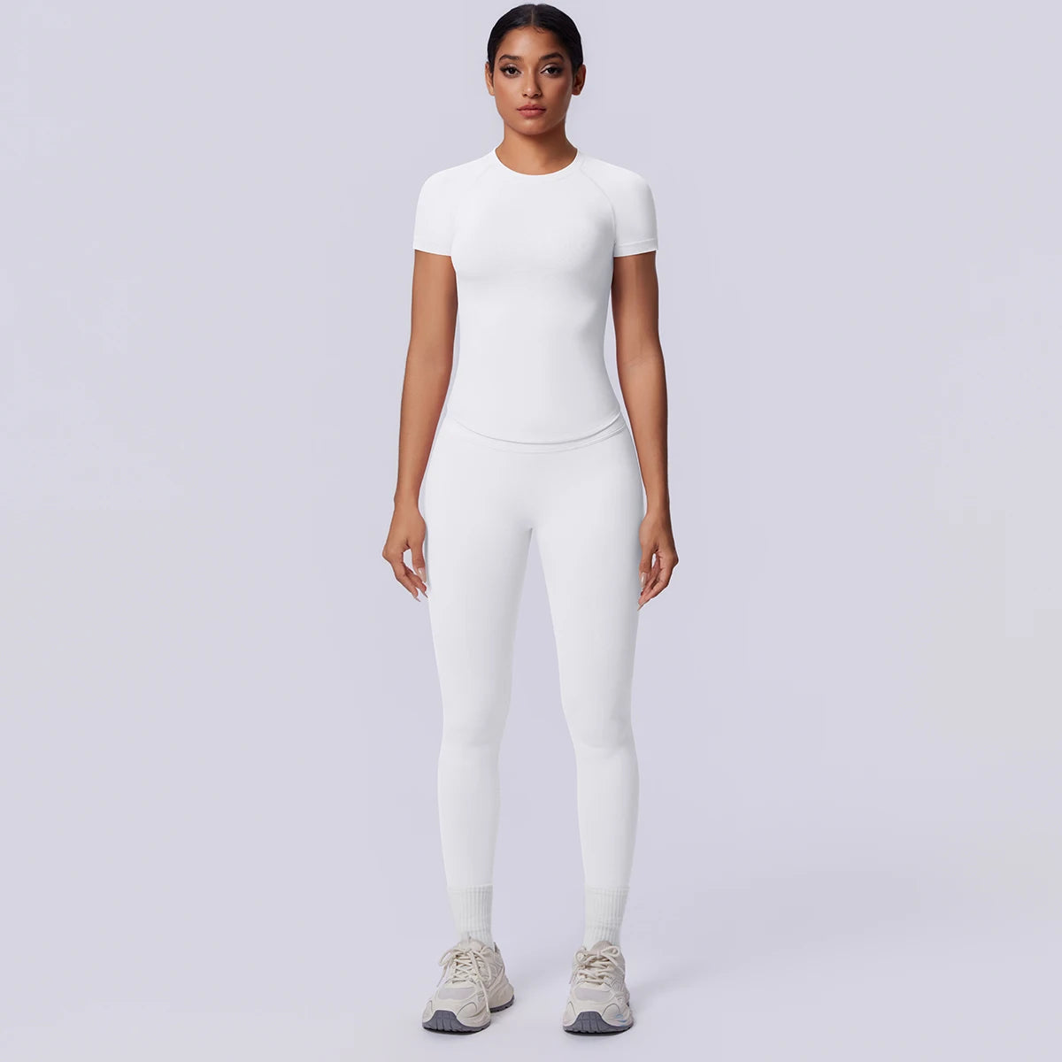 Rooftrellen New 2PCS/set Yoga Set Summer Quick Drying Fitness Sports Workout Top T-Shirt High Stretch Seamless Yoga Leggings Set