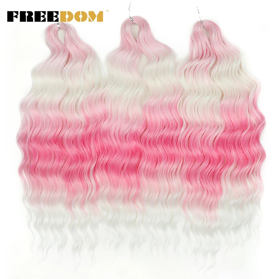 FREEDOM Synthetic Curly Braiding Hair Extensions 24 Inch/60 cm Long Deep Wavy Twist Crochet Braids Hair Ombre Brown Rainbow Hair