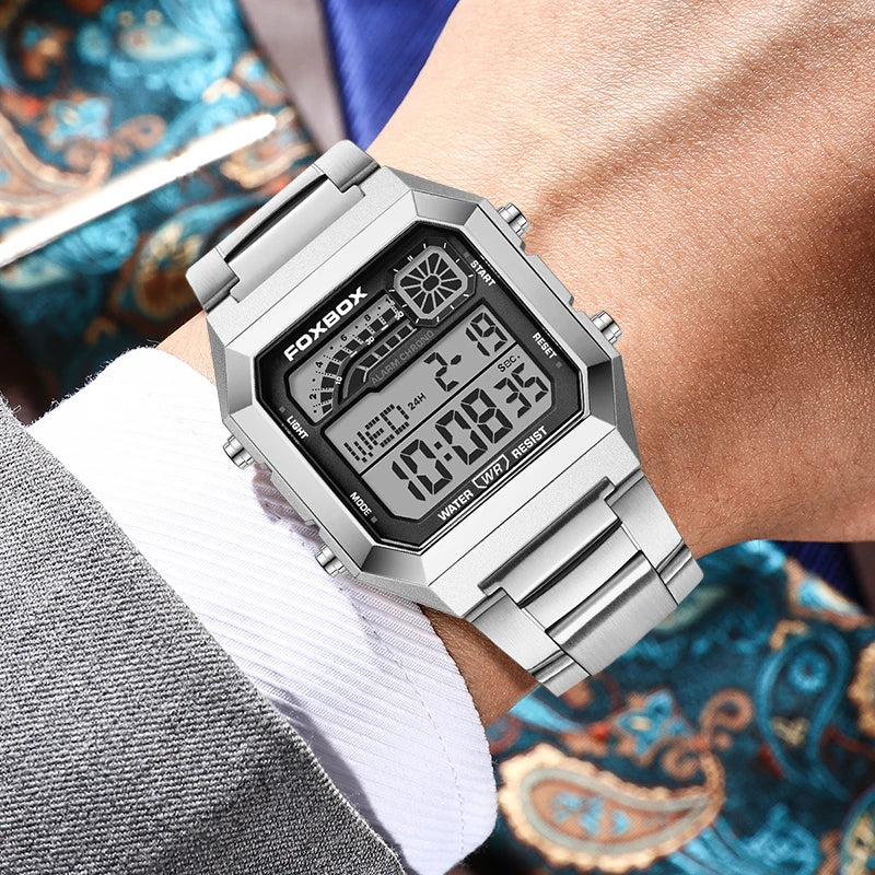FOXBOX Fashion Luxury Digital Man Watch Casual Sports Date Waterproof Luminous Watches for Men Movement Electronic Watches Male