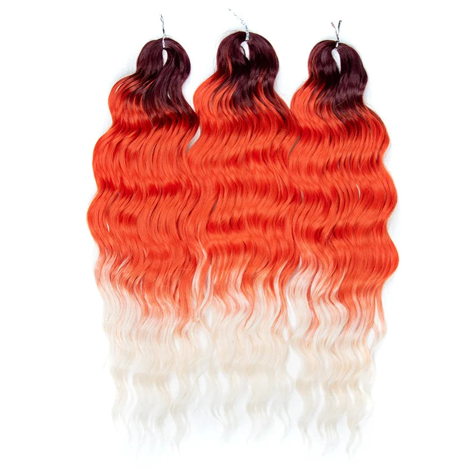 FREEDOM Synthetic Curly Braiding Hair Extensions 24 Inch/60 cm Long Deep Wavy Twist Crochet Braids Hair Ombre Brown Rainbow Hair