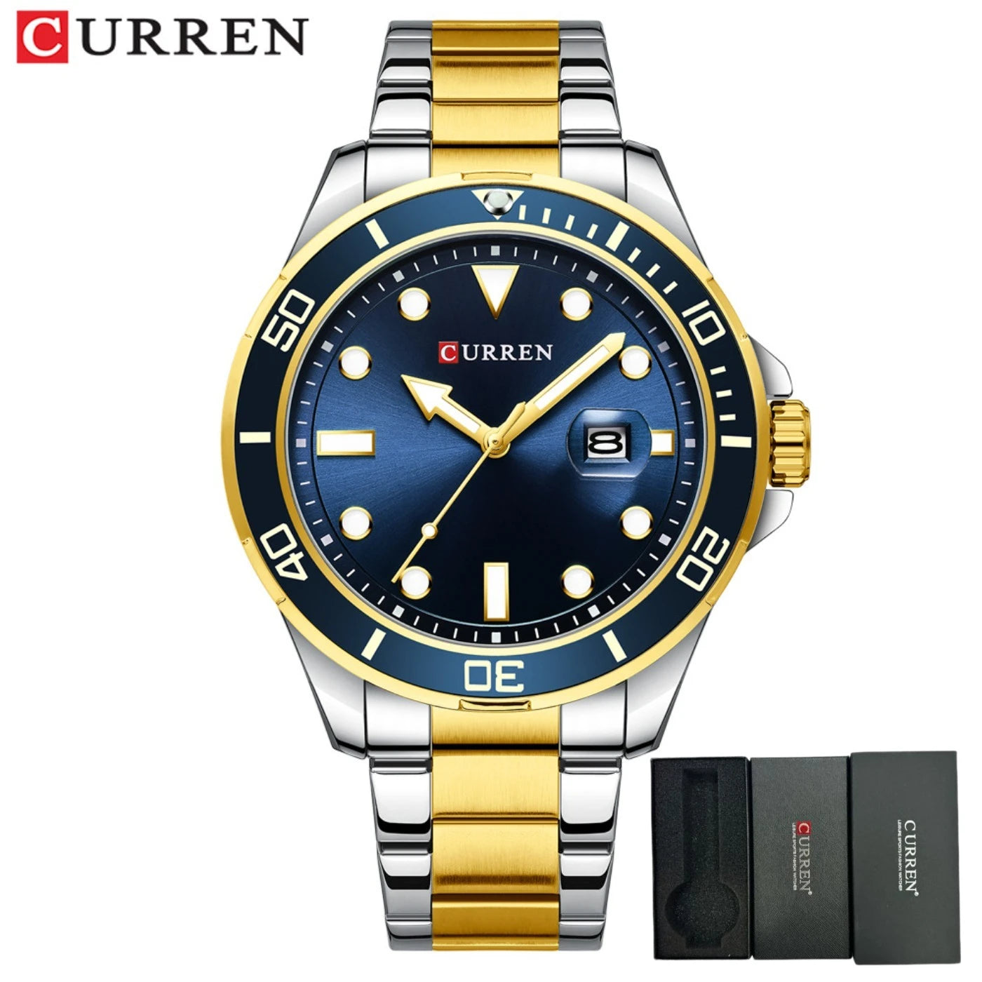 CURREN New Green Water Ghost Series Brand High-end Luxury Watches Automatic Watch Men All Steel Waterproof Quartz Watch Gifts