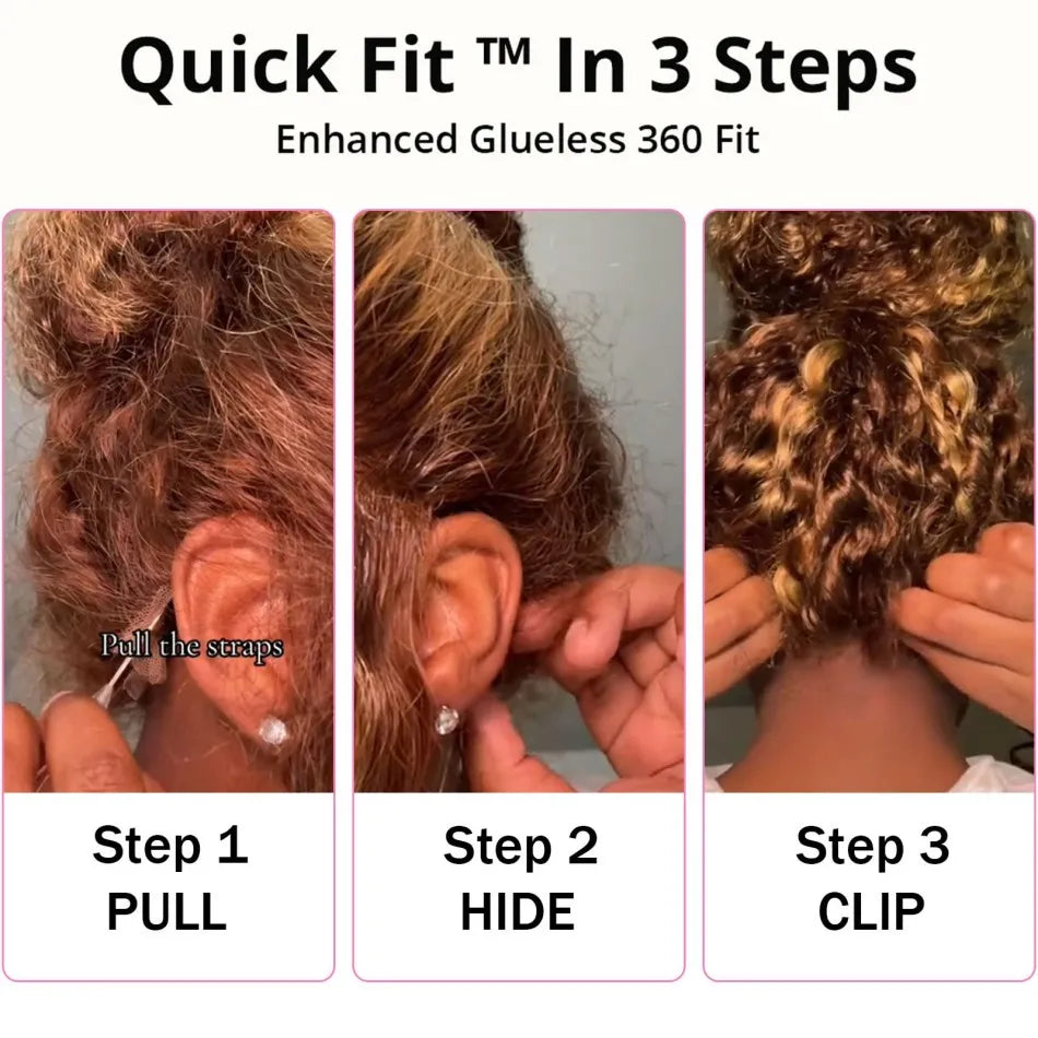 Highlight Ombre Hidden Strap 360 Drawstring Wigs Human Hair Pre Plucked Pre Bleached 260 Density Deep Wave Full Lace Frontal Wig