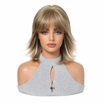 Fashionable wig headband with golden short hair, layered short curly hair, synthetic synthetic synthetic wig headband