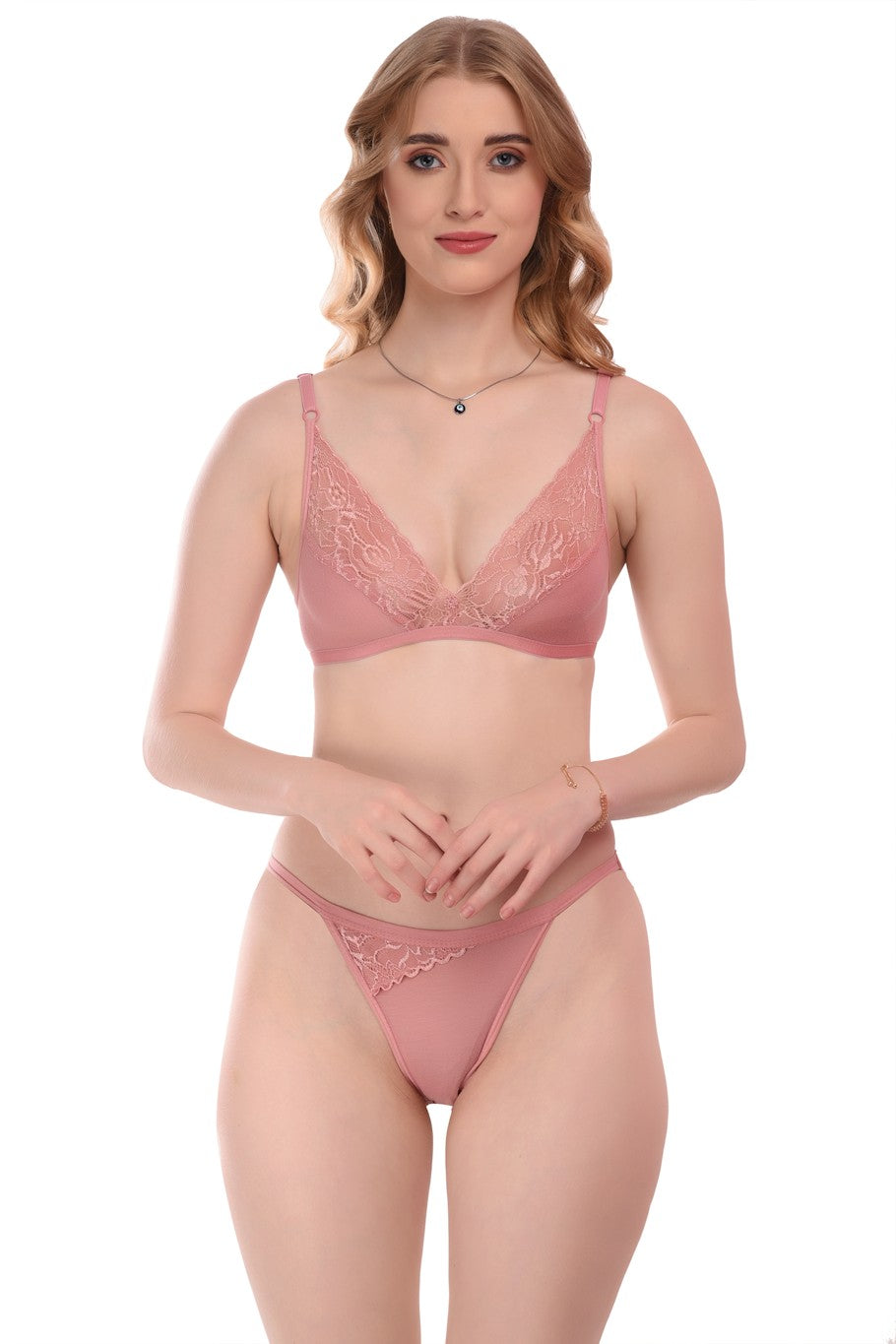 Women's Cotton Blend Lingerie Set (Size-34B) (Color-PINK)