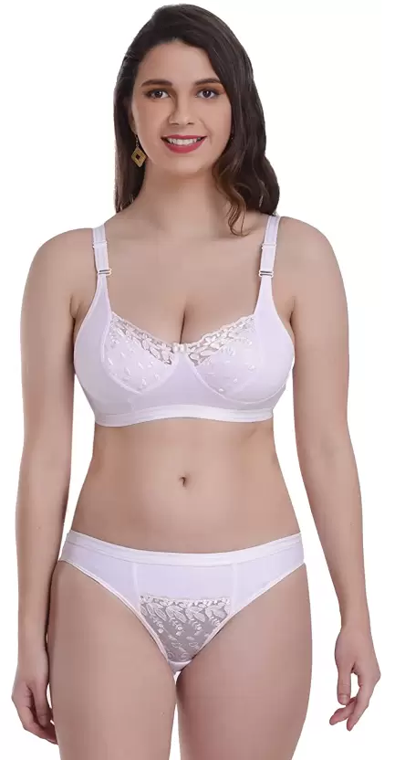 Women's Bra & Panty Set Self Design White Lingerie Set (Size 30)