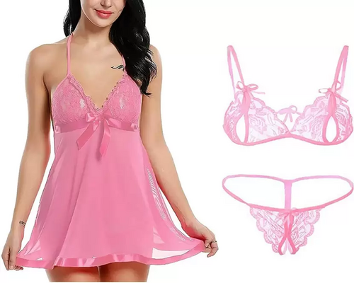 Women's Bra & Panty Set Self Design Pink Lingerie Set (Size 40)