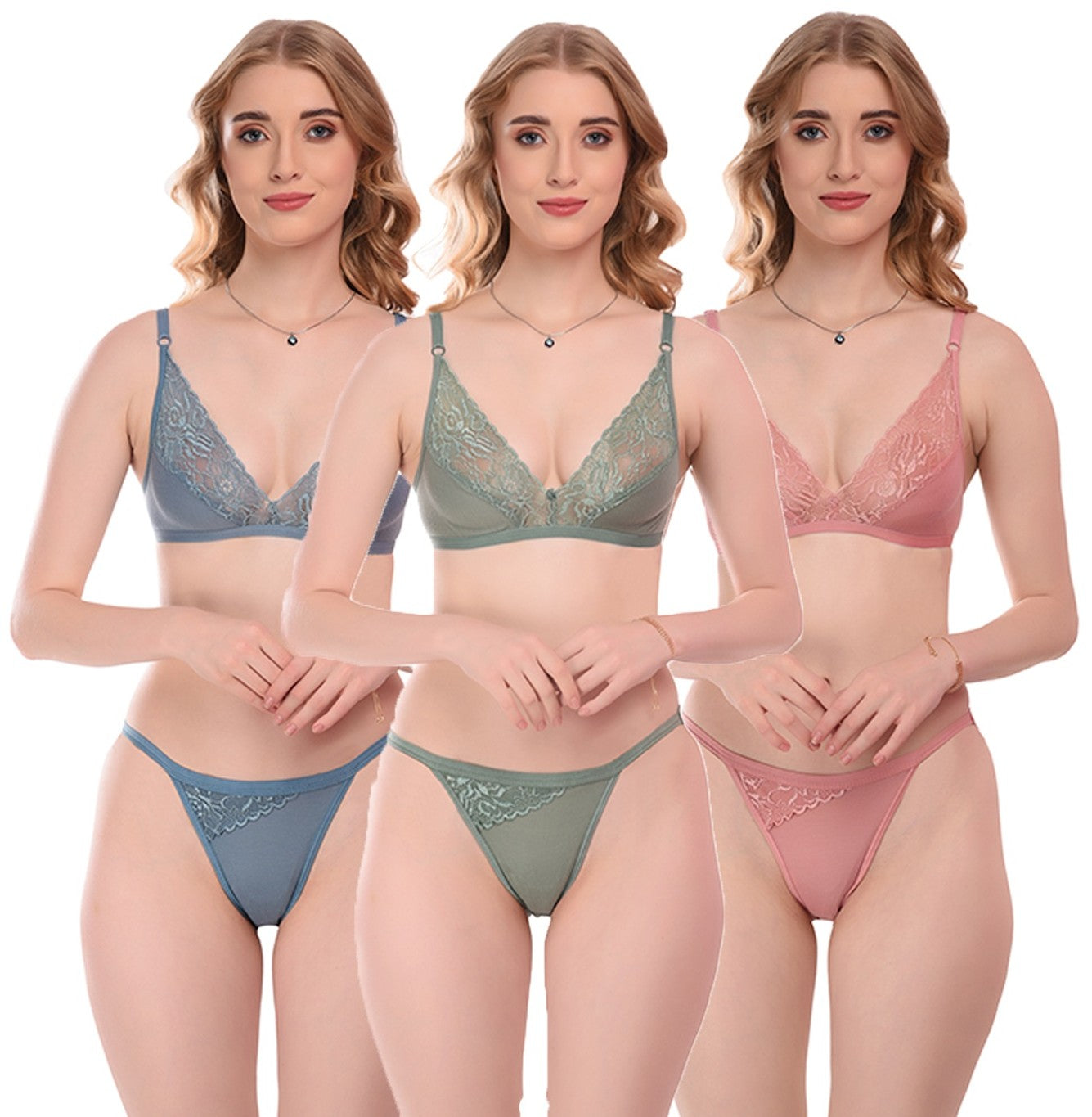 Women's Cotton Blend Lingerie Set pack of 3 (Size-32B)