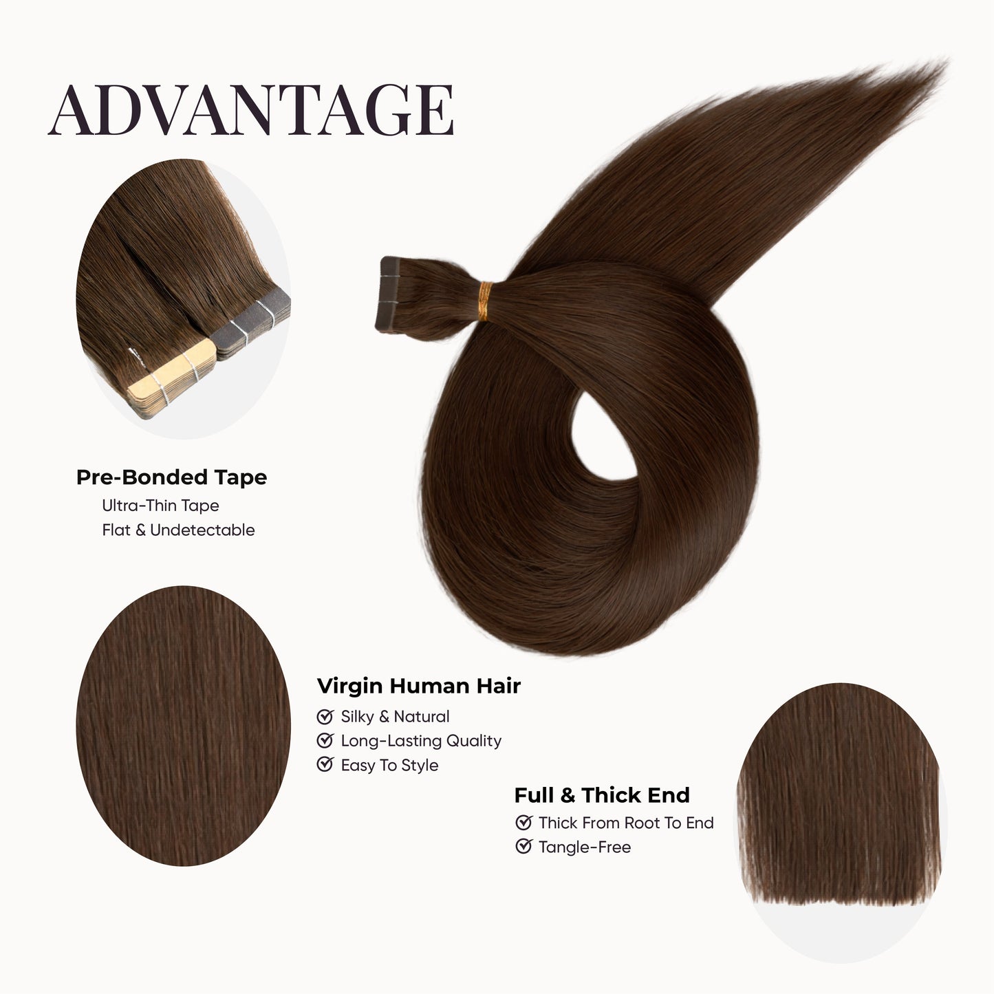 Chocolate Brown (2Q) Tape-In Hair Extensions (50g - 100g)